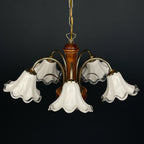Vintage murano glass and wood chandelier Italy 1970s