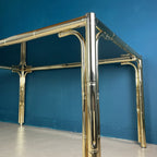 Vintage Brass Faux Bamboo Dining Set: 4 Chairs & Smoked Glass Table, France 1970s