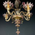 Murano chandelier Italy 1980s Pink and clear Italian home decor