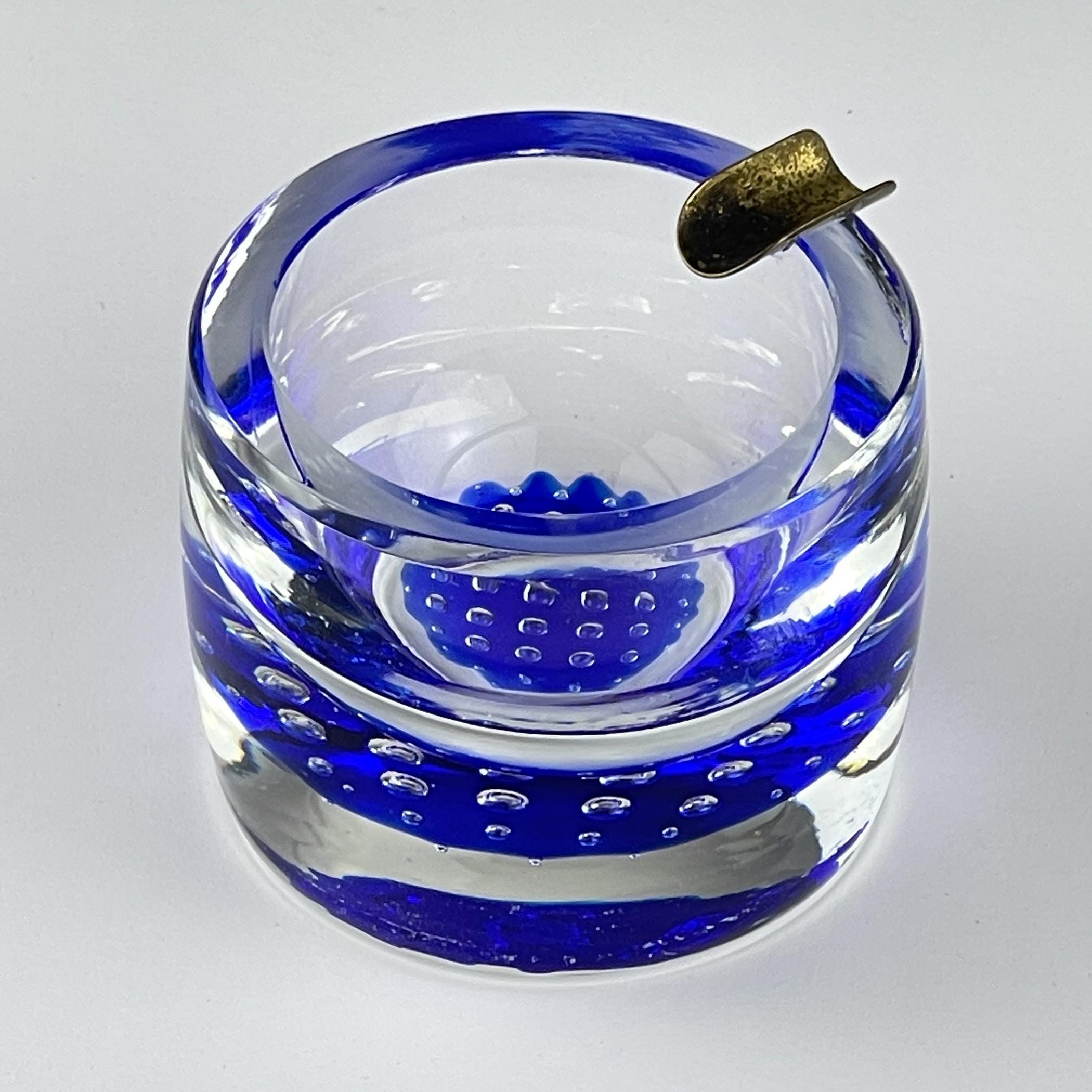 Original blue murano glass ashtray, Italy, 1970s, Vintage Home Decor