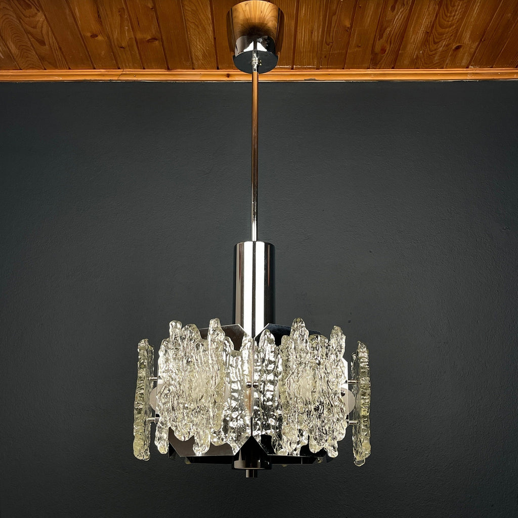 Mid-century ice Murano glass chandelier Italy 1970s Space age Sputnik atomic design