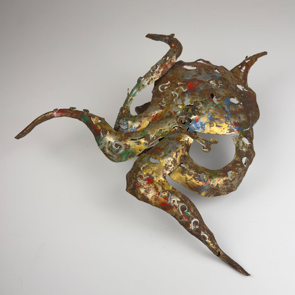 Original metal Brutalist wall lamp Octopus by Salvino Marsura, Italy 1980s
