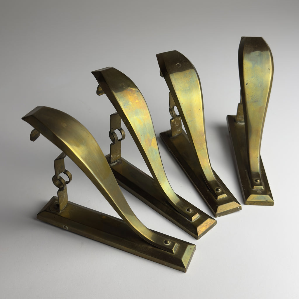 Antique Art Nouveau Brass Curtain Rod Brackets, Set of 4, Austria 1900s