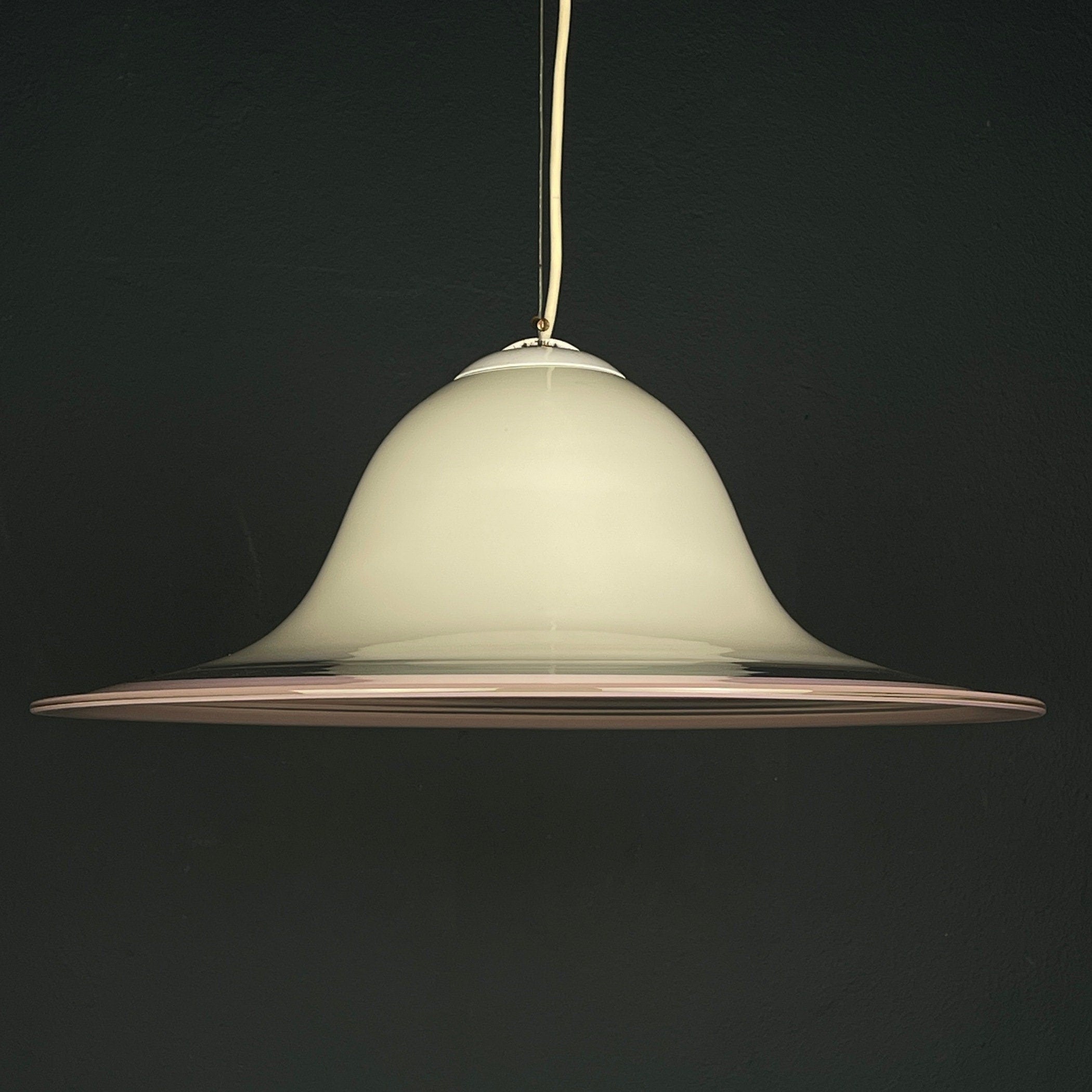 Murano glass white and pink pendant lamp Italy 1970s Mid-century lighting ceiling lamp
