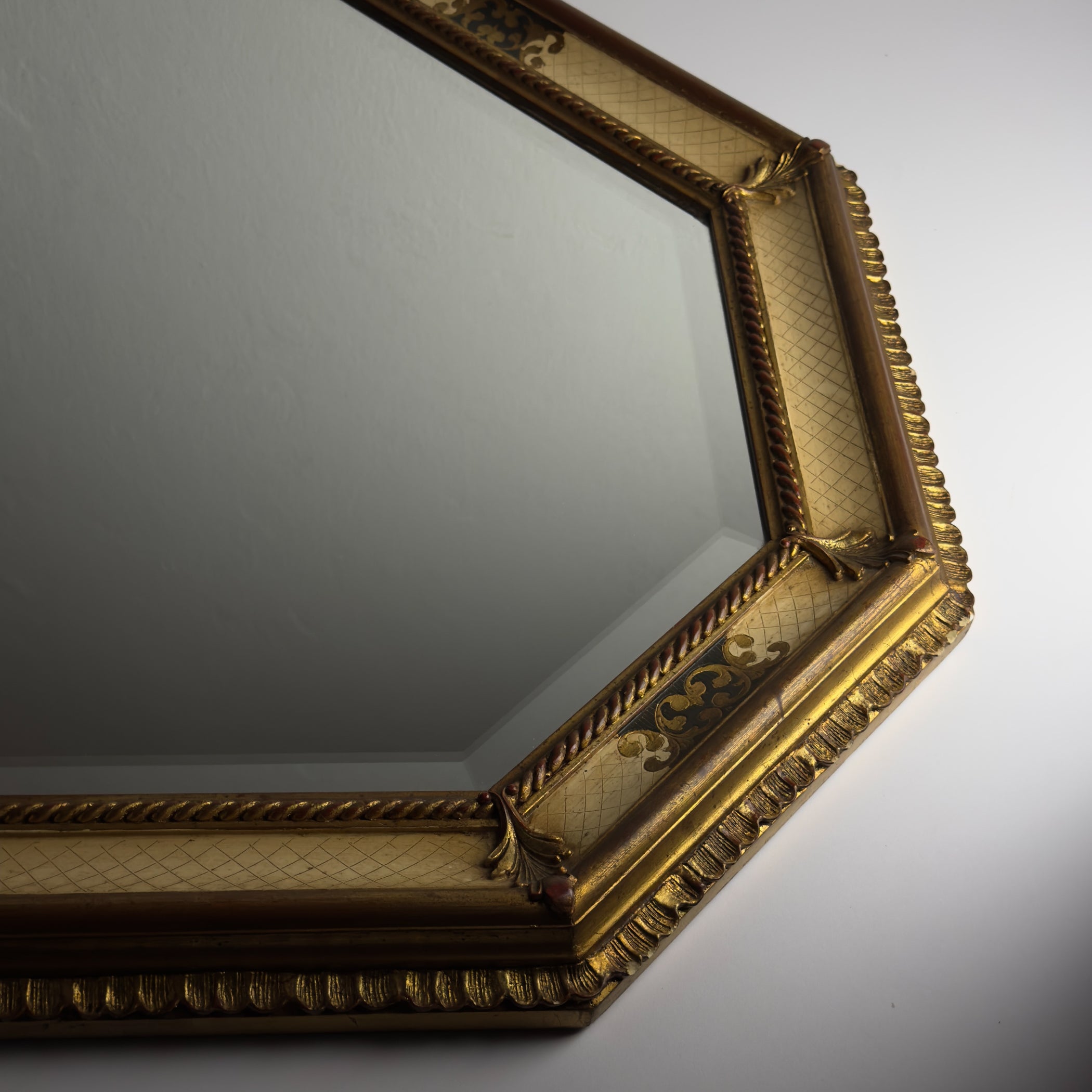 Vintage Large Wooden Wall Mirror, Italy 1930s