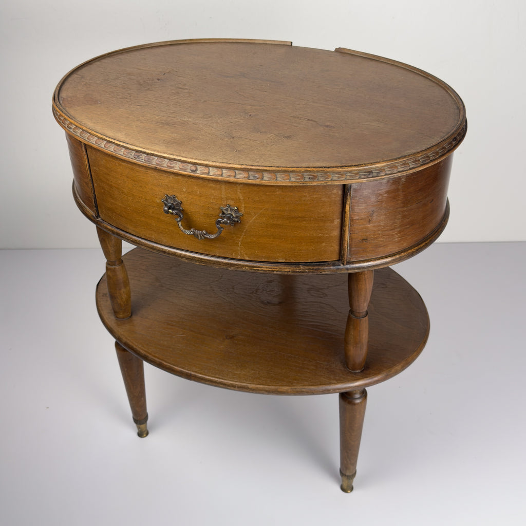 Vintage wooden nightstand Italy 1950s, mid-century wooden bedside table