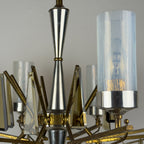 Large Sculptural Italian Mid-Century Chandelier in Brass and Glass, Italy 1950s