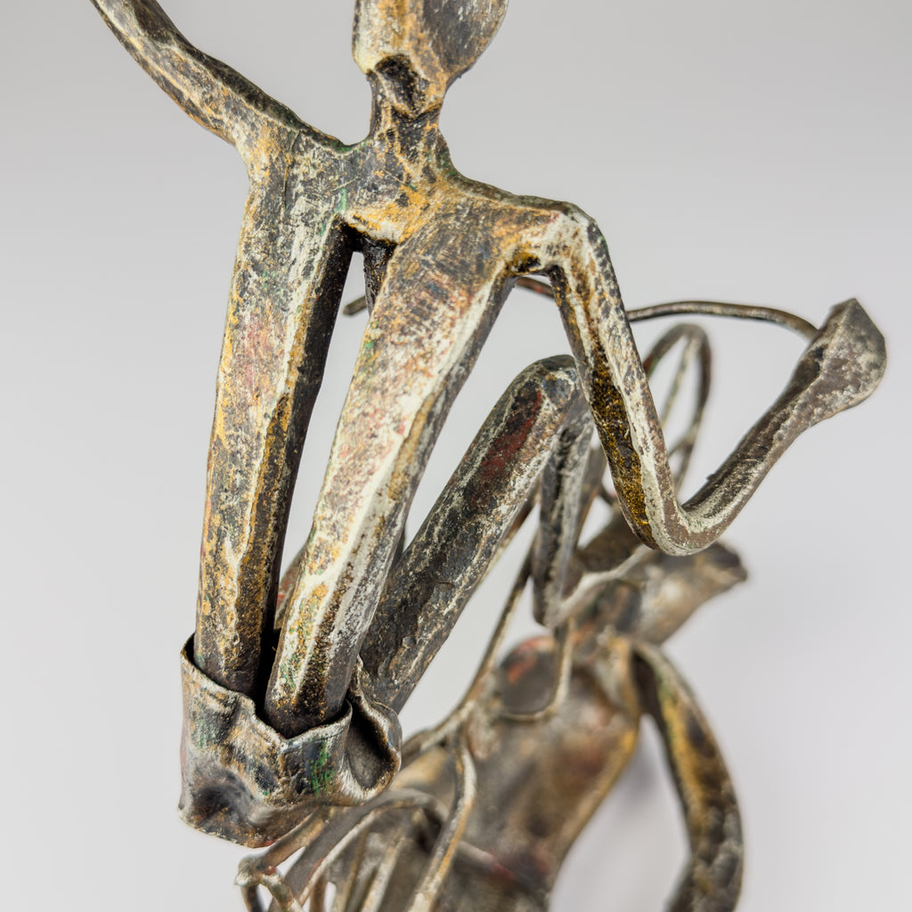 Vintage metal Brutalist sculpture Bicyclist by Salvino Marsura, Italy 1980s