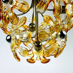 Vintage Amber Murano Glass Flower Chandelier - Mazzega Italian Lighting