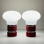 Vintage Enrico Tronconi Bulb Lamps: Red Enamel & Opaline Glass, Set of 2