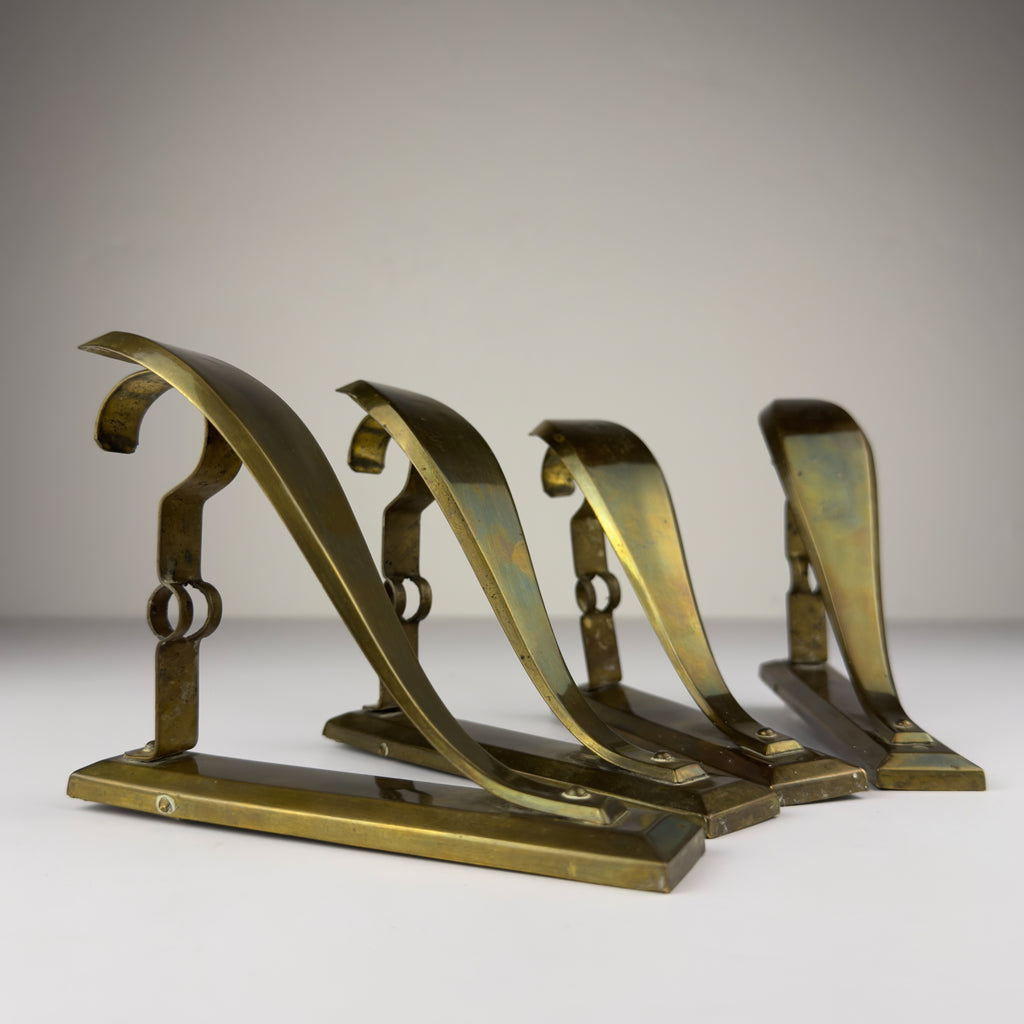 Antique Art Nouveau Brass Curtain Rod Brackets, Set of 4, Austria 1900s