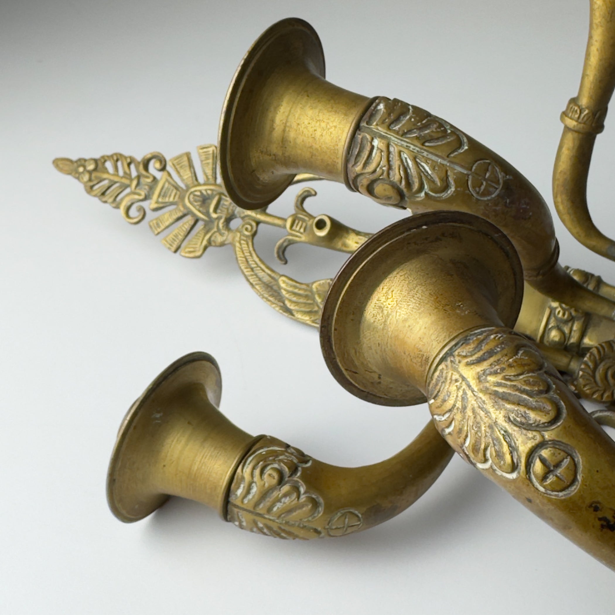 Antique Empire Bronze Wall Candle Sconces, Italy, Early 20th Century, Set of 2