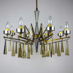 Large Sculptural Italian Mid-Century Chandelier in Brass and Glass, Italy 1950s