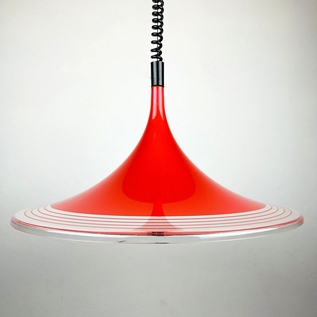 Mid-century red plastic pendant lamp Albatros Meblo Yugoslavia 1970s Space age atomic