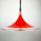 Mid-century red plastic pendant lamp Albatros Meblo Yugoslavia 1970s Space age atomic