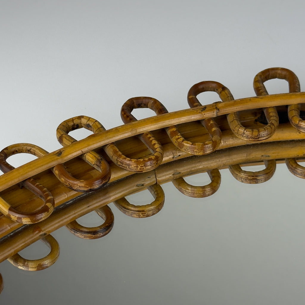 Vintage Oval Bamboo Mirror, attributed Franco Albini, Italy 1960s