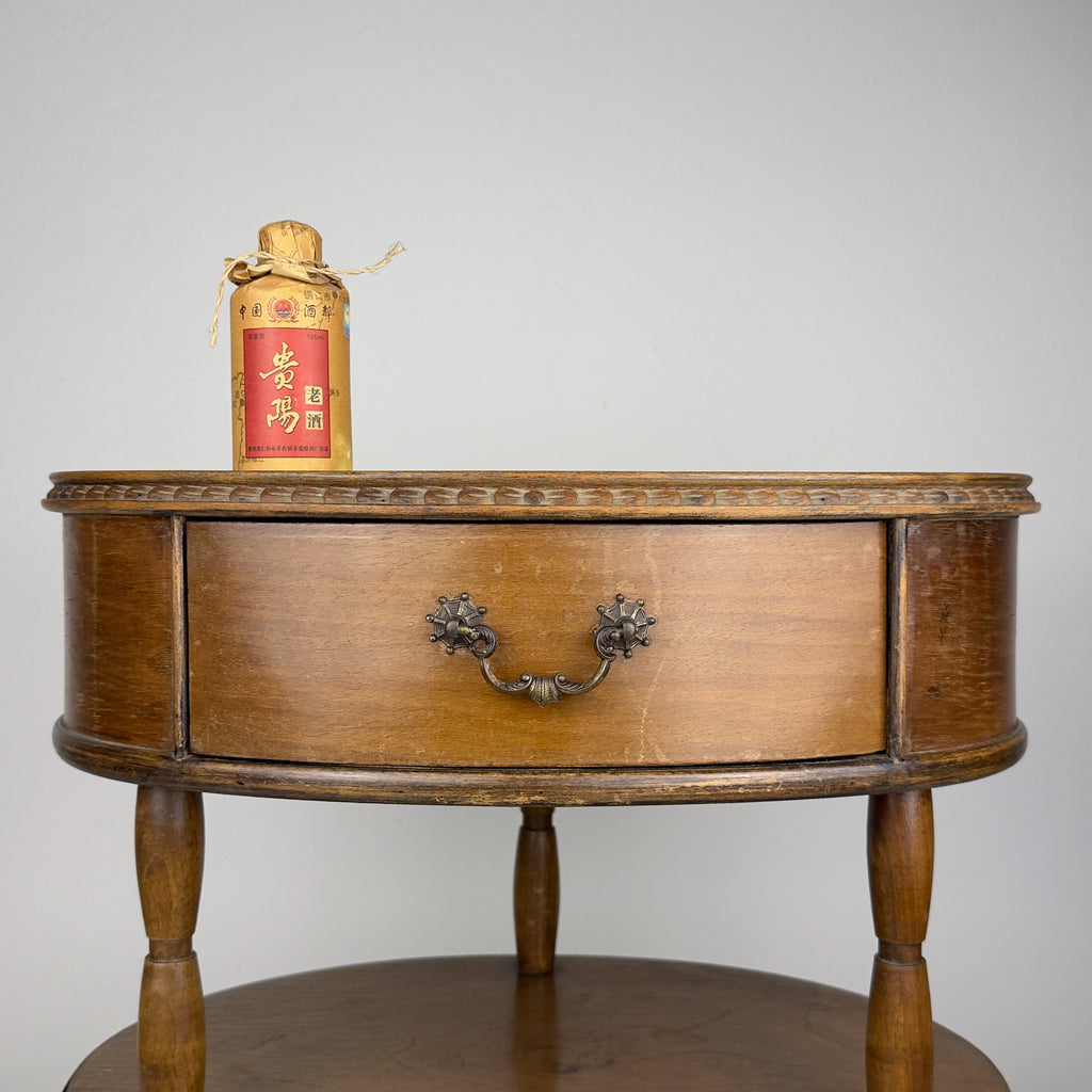 Vintage wooden nightstand Italy 1950s, mid-century wooden bedside table