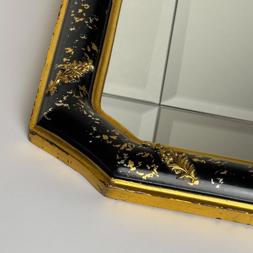 Vintage Venetian Chinoiserie Wall Mirror, Italy 1950s, Black and Gold Painted