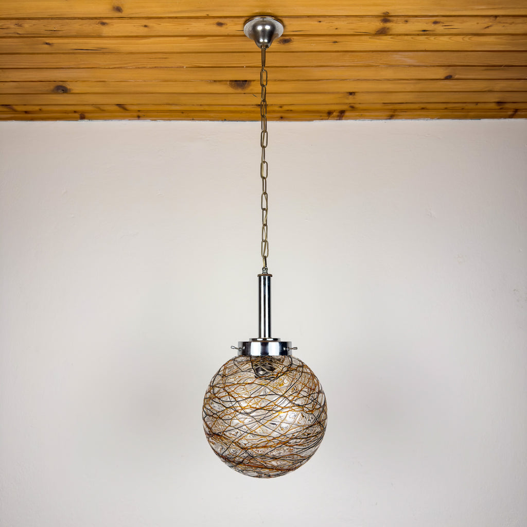Vintage Murano sphere ball pendant lamp, Italy 1960s
