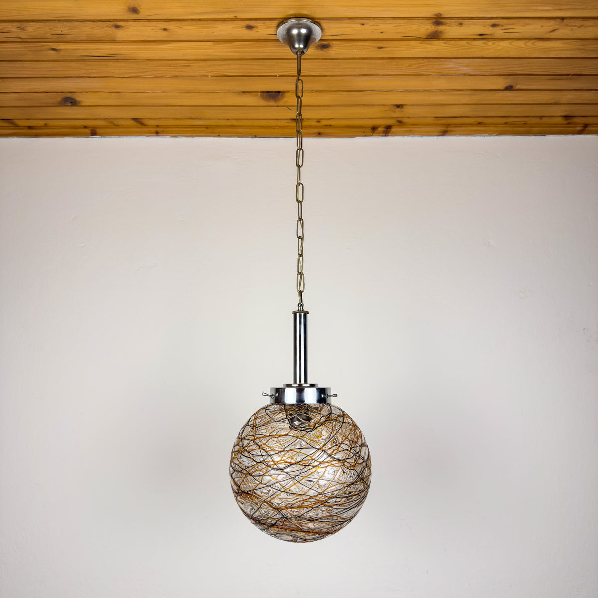 Vintage Murano sphere ball pendant lamp, Italy 1960s