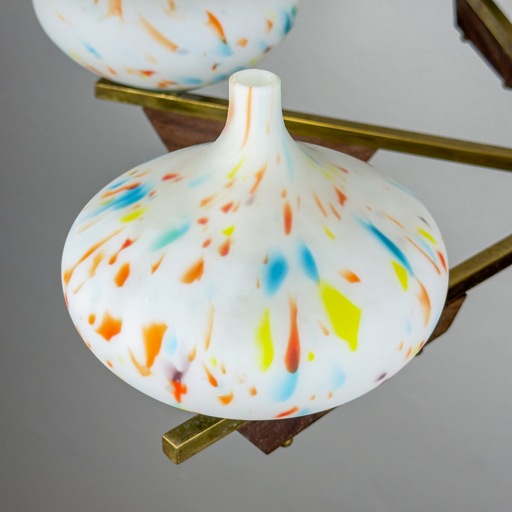 Mid-Century Stilnovo chandelier with teak and Murano Glass, Italy 1940-50s