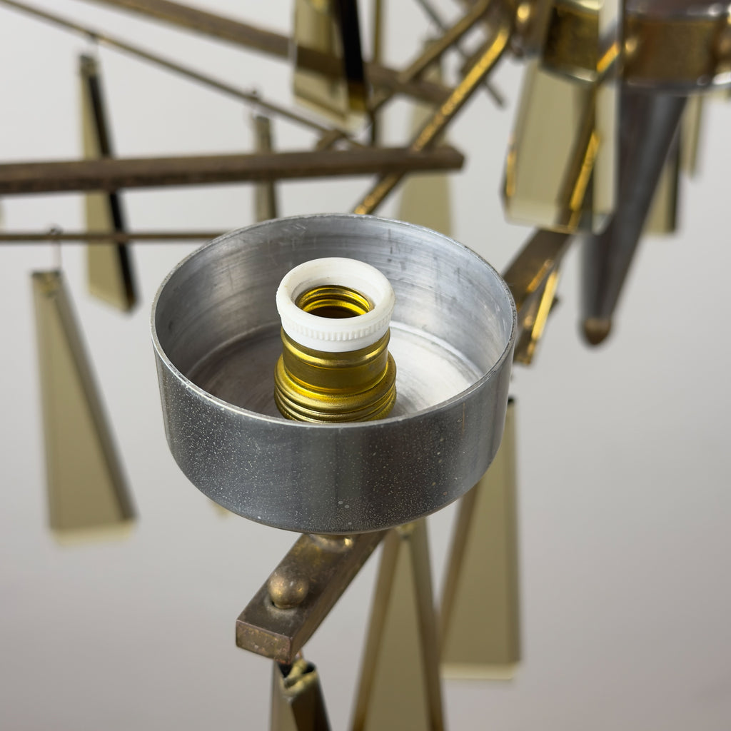Large Sculptural Italian Mid-Century Chandelier in Brass and Glass, Italy 1950s
