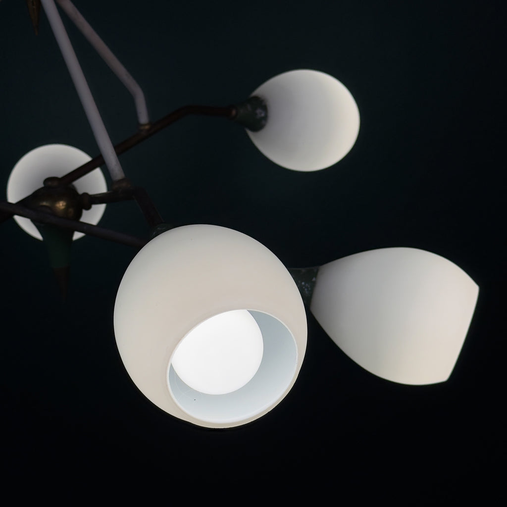 Mid-Century Stilnovo chandelier with Opaline Glass, Italy 1960s
