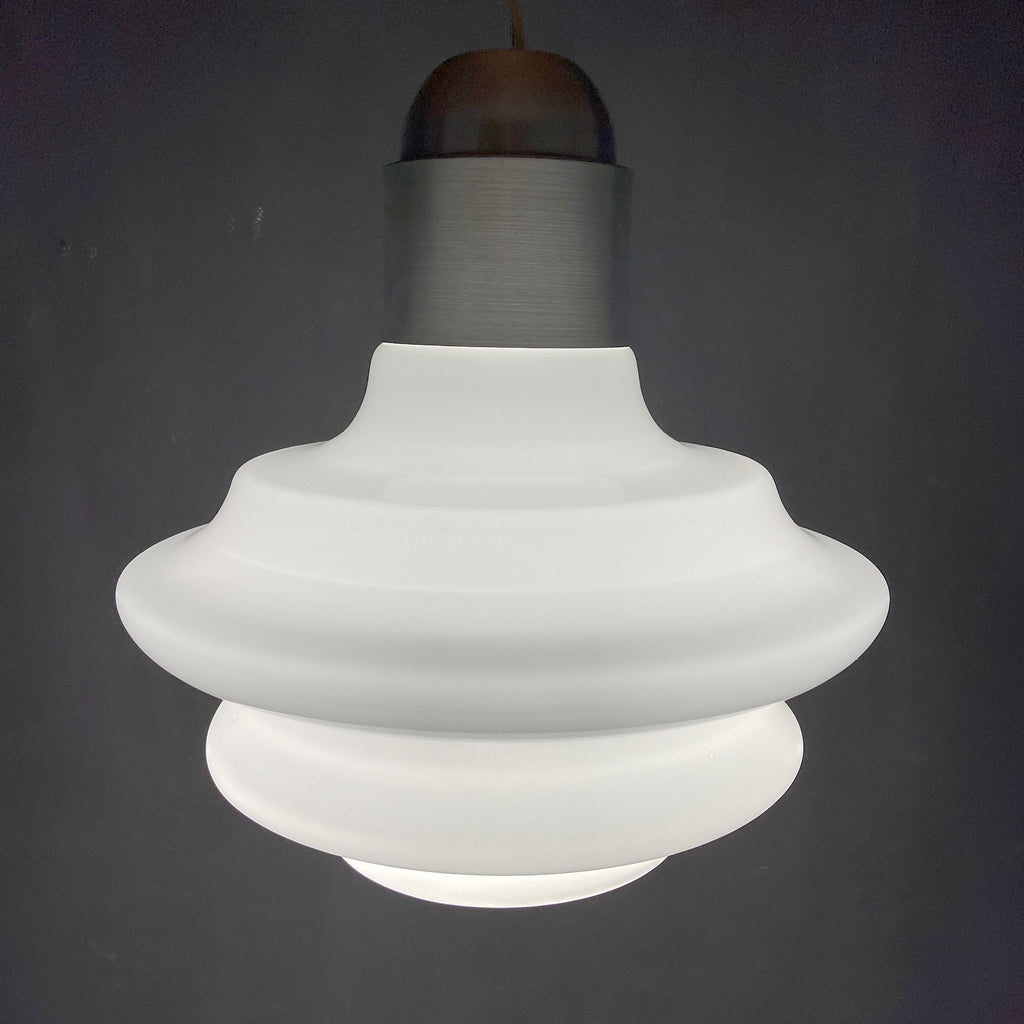 Large mid-century opaline white glass hanging lamp Italy 1960s Art deco Italian modern