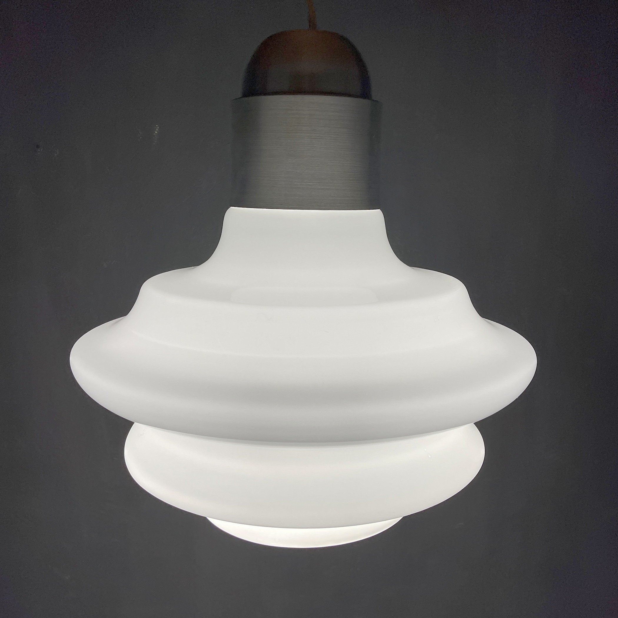 Large mid-century opaline white glass hanging lamp Italy 1960s Art deco Italian modern