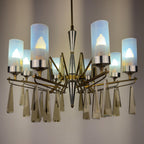 Large Sculptural Italian Mid-Century Chandelier in Brass and Glass, Italy 1950s