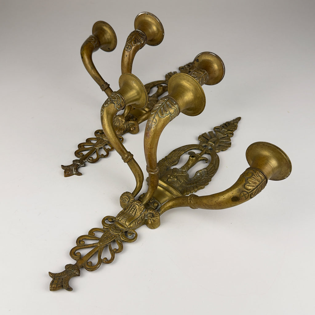 Antique Empire Bronze Wall Candle Sconces, Italy, Early 20th Century, Set of 2