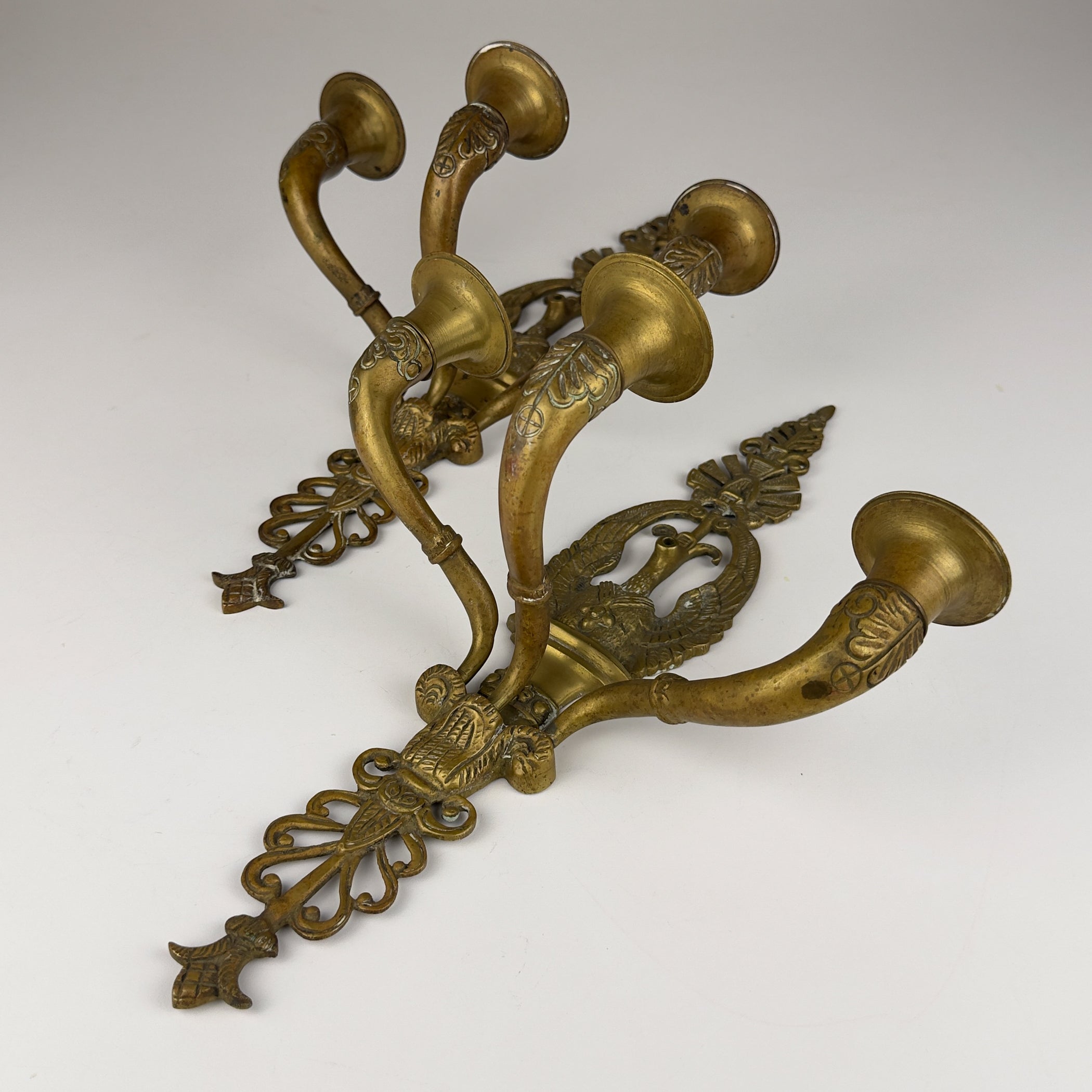 Antique Empire Bronze Wall Candle Sconces, Italy, Early 20th Century, Set of 2