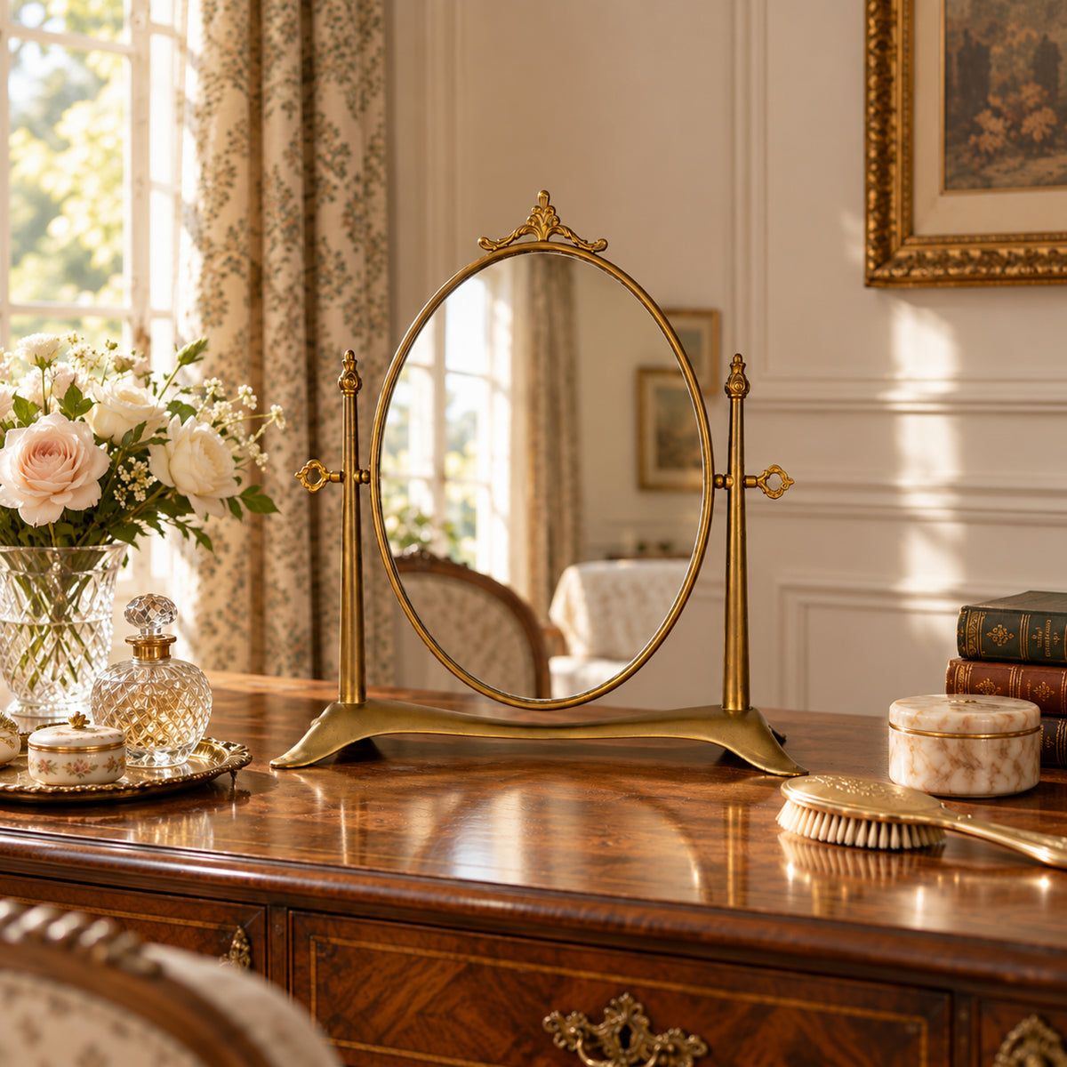 Vintage tabletop vanity mirror from brass, Italy, 1950s
