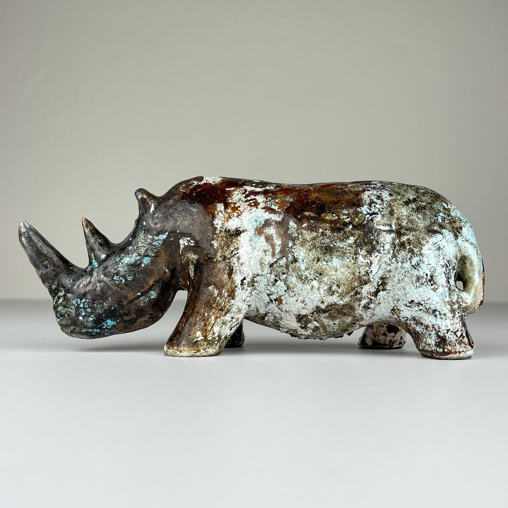 Ceramic sculpture Rhinoceros, Italy 1970s, Vintage home decor