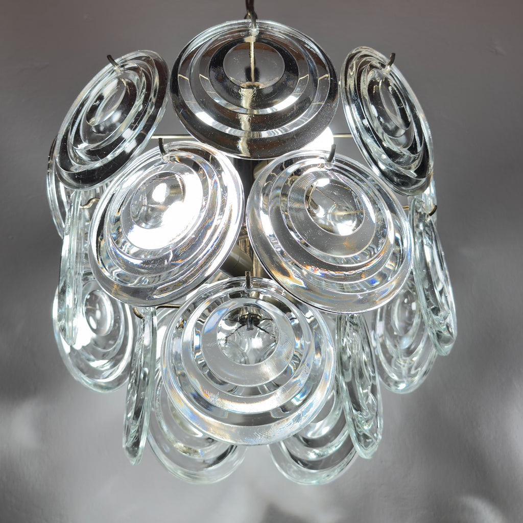 Vintage glass disc chandelier, Italy 1970s
