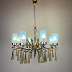 Large Sculptural Italian Mid-Century Chandelier in Brass and Glass, Italy 1950s
