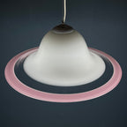 Murano glass white and pink pendant lamp Italy 1970s Mid-century lighting ceiling lamp