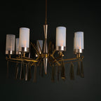 Large Sculptural Italian Mid-Century Chandelier in Brass and Glass, Italy 1950s