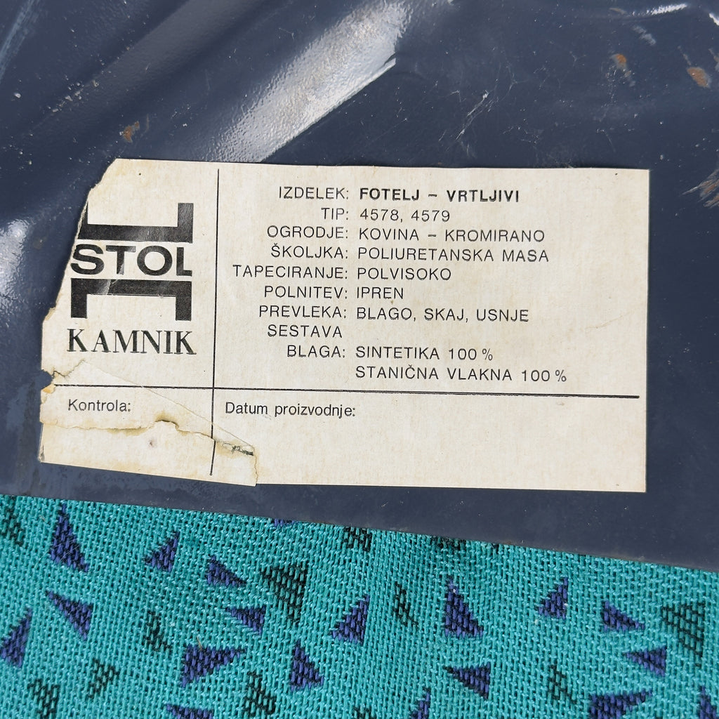 Vintage Mid-Century Modern Swivel Chair: Stol Kamnik, Yugoslavia 1970s