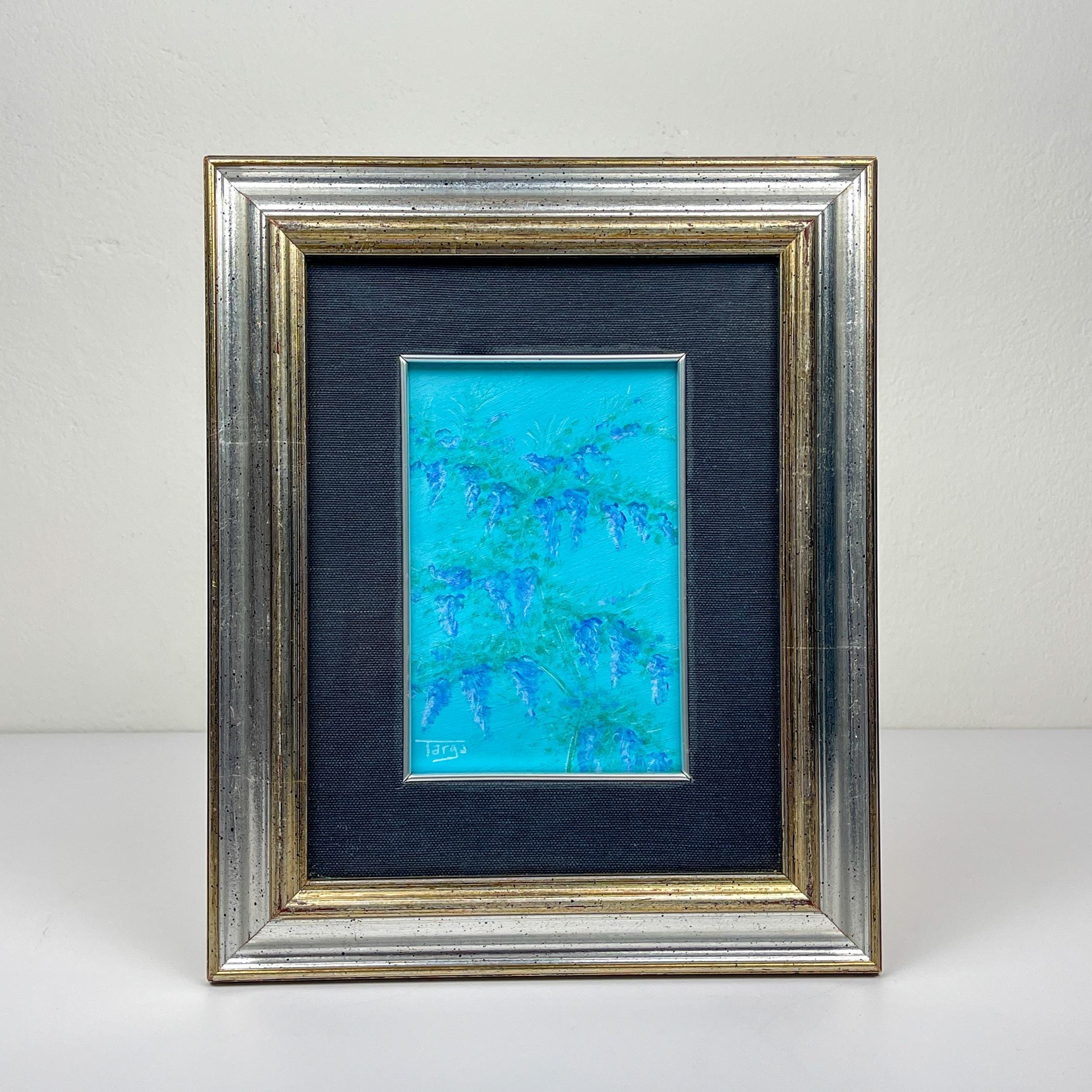 Luigi Targa, Blue Flowers, Padua, Italy 1970s, Oil on Canvas, Framed
