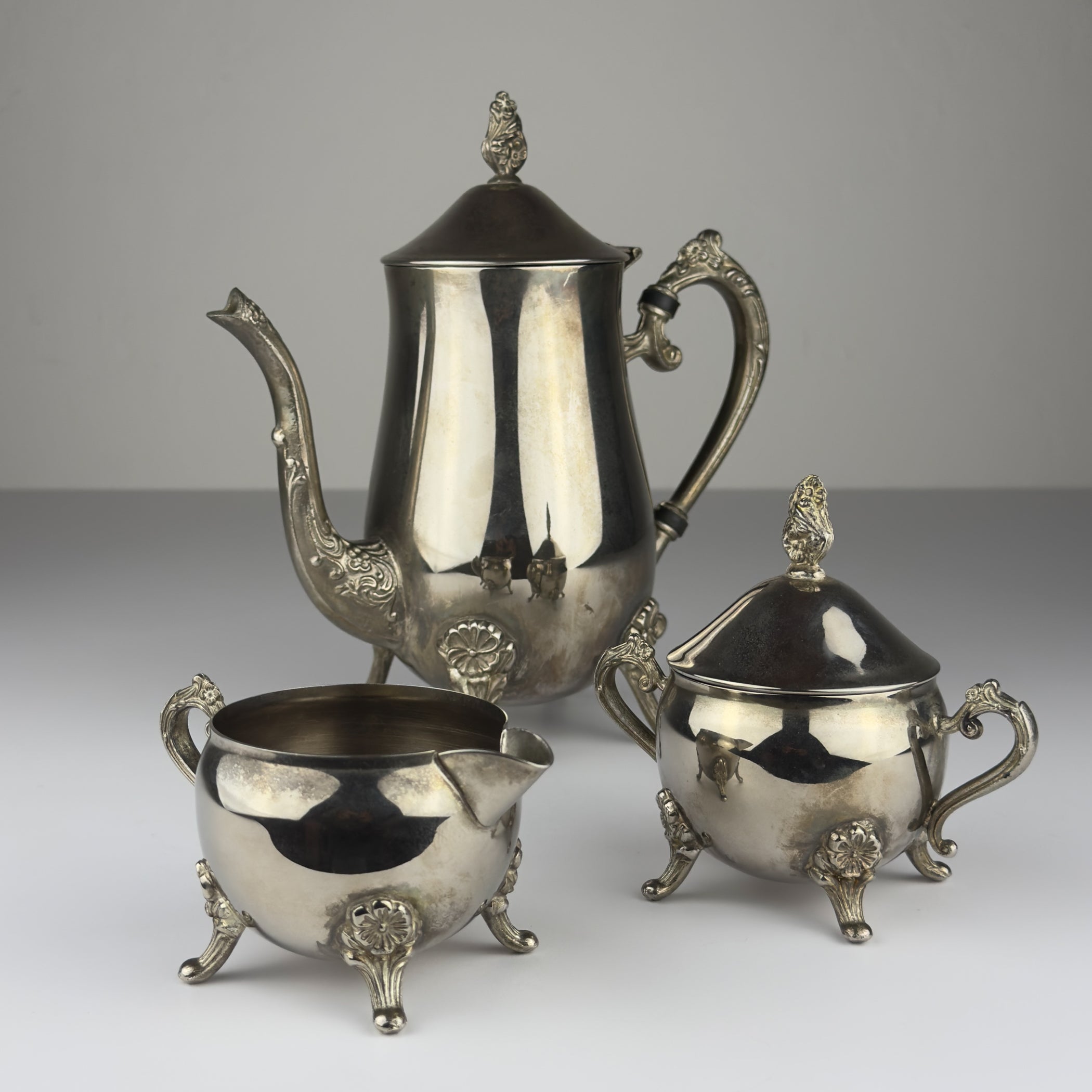 Vintage Metal Coffee or Tea Set of 3, Italy 1980s