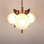 Retro Wood & Glass Chandelier: 70s Geometric Pendant Lamp