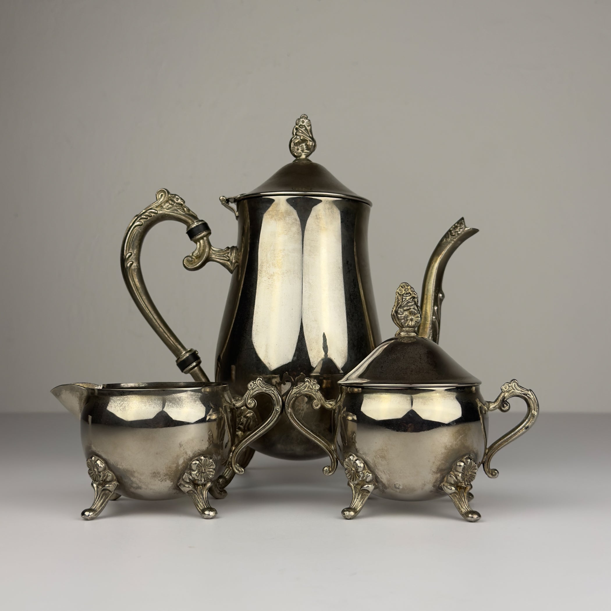 Vintage Metal Coffee or Tea Set of 3, Italy 1980s