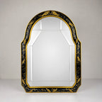 Vintage Venetian Chinoiserie Wall Mirror, Italy 1950s, Black and Gold Painted