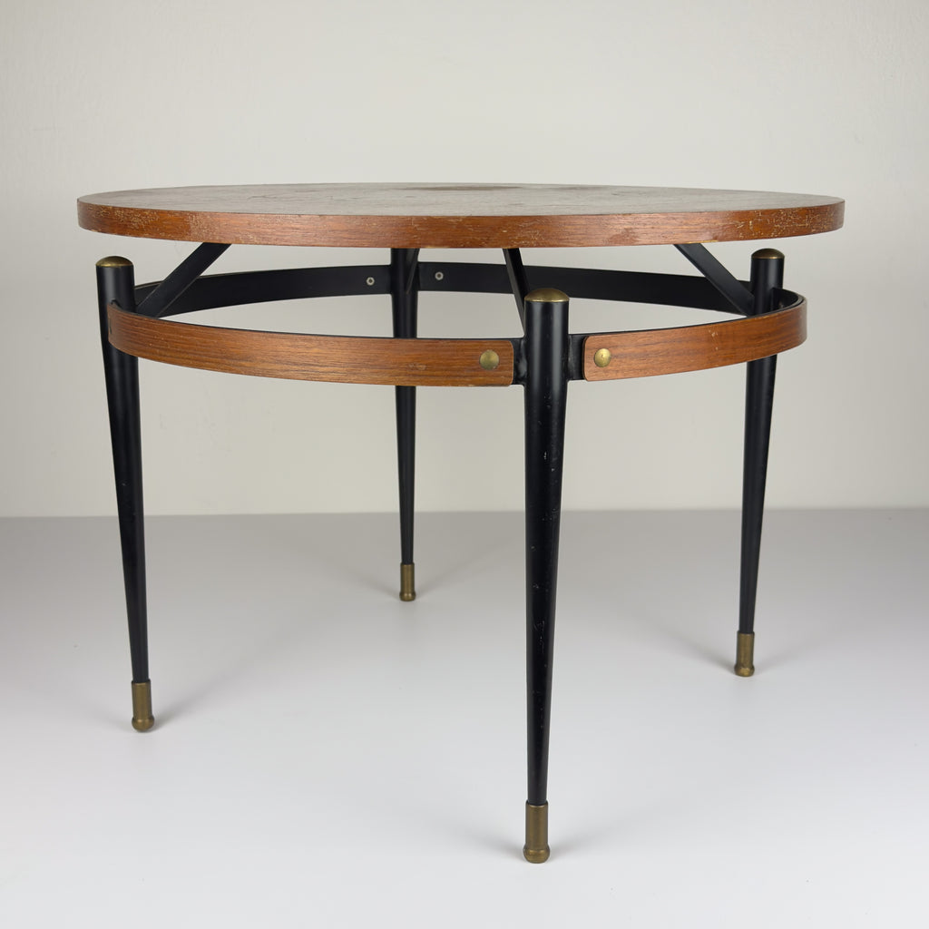 Vintage Italian Metal & Teak Wood Coffee Table by Silvio Cavatorta, 1950s