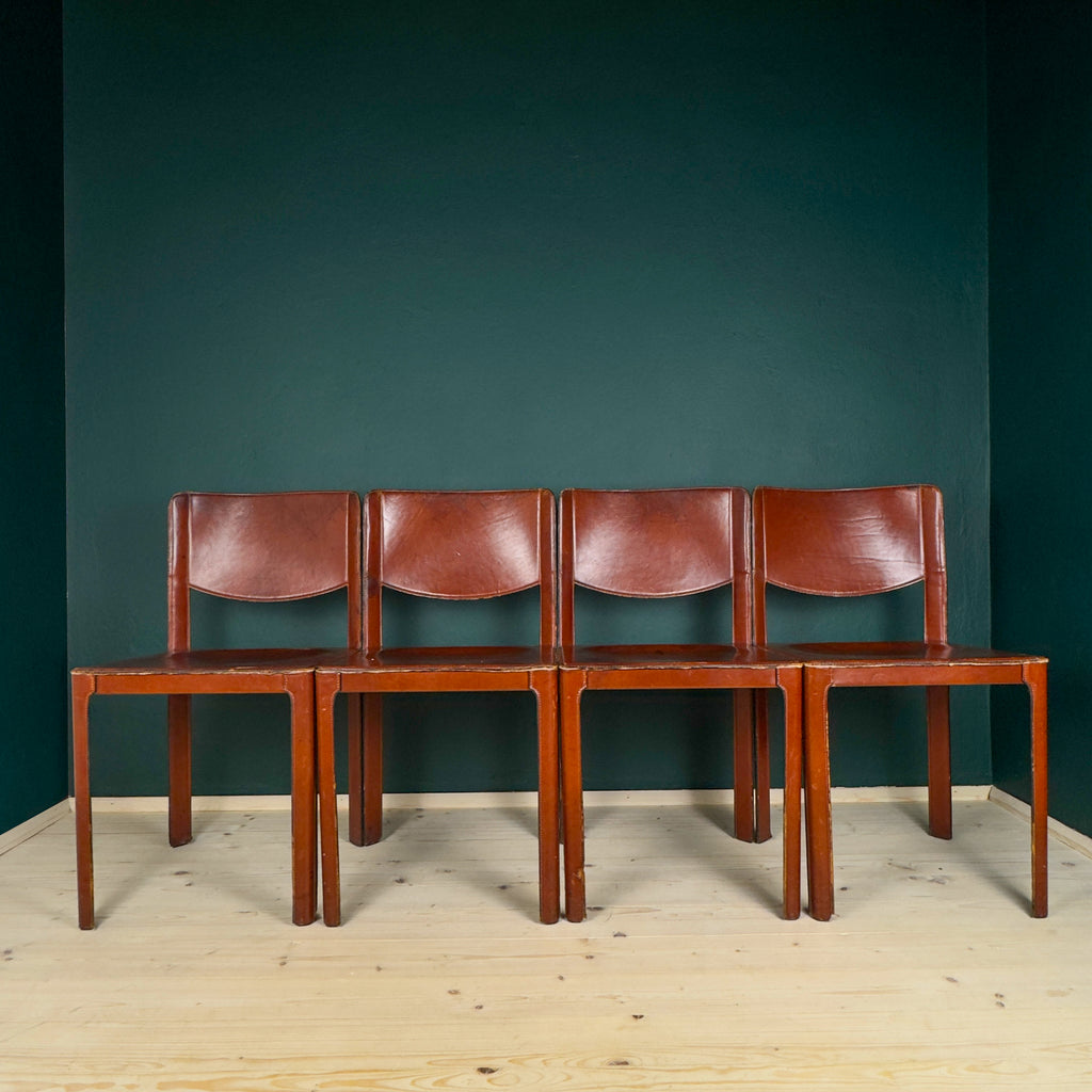 Mid-century Sistina Saddle dining chairs by Tito Agnoli for Matteo Grassi, Italy 1980s, Set of 4