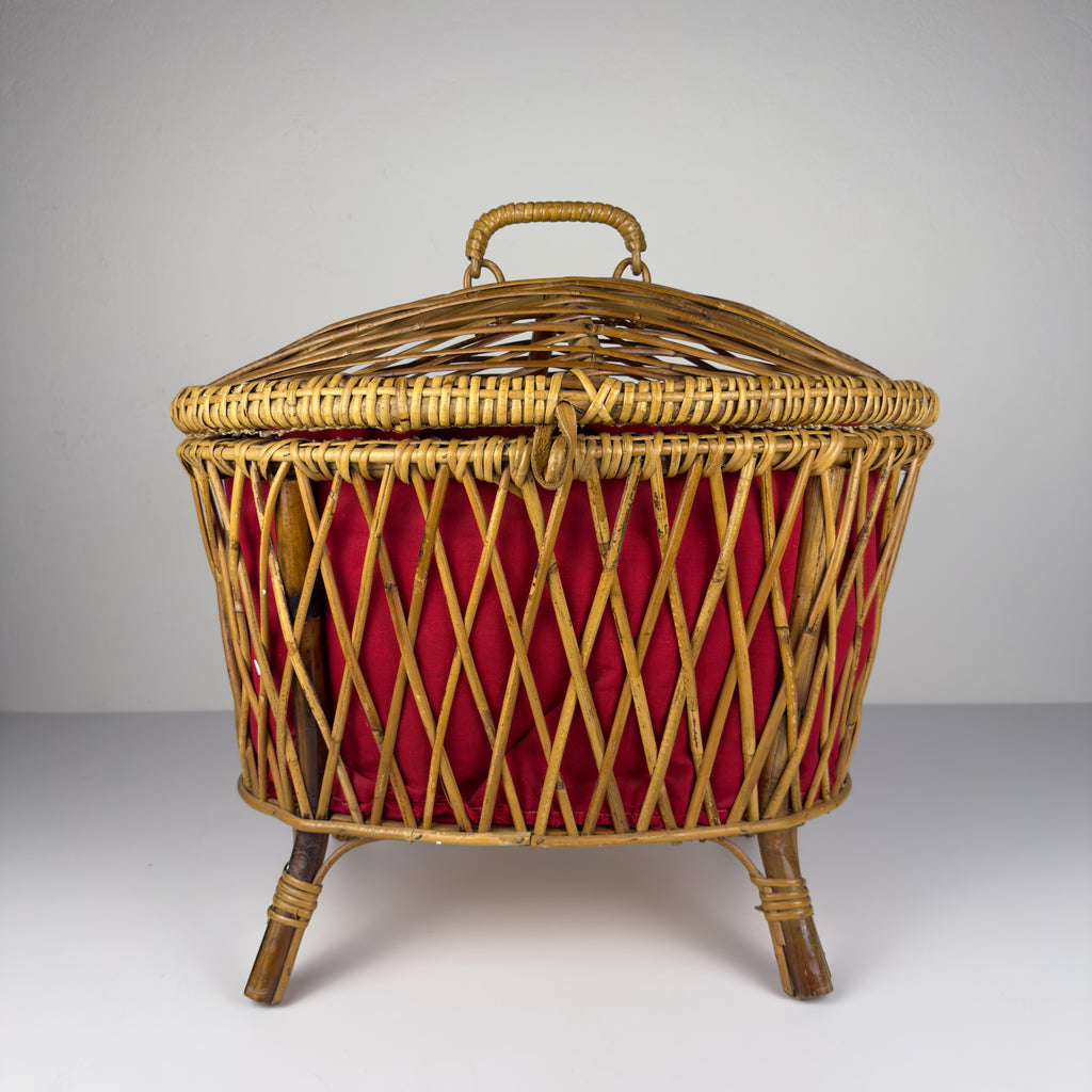 Vintage rattan basket, Italy 1950s
