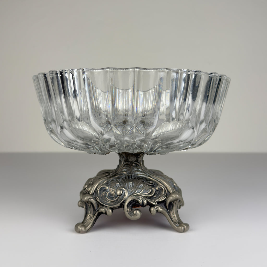Vintage crystal glass bowl with metal base by Fadalti, Italy 1960s