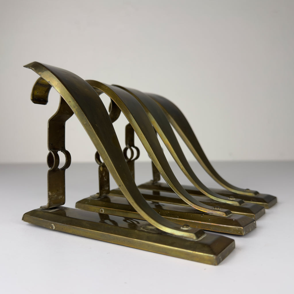 Antique Art Nouveau Brass Curtain Rod Brackets, Set of 4, Austria 1900s
