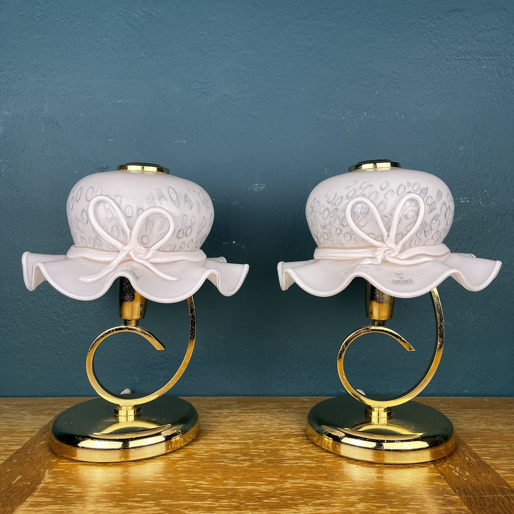 Pair of Pink Murano Glass Table Lamps: Italian Mid-Century Lighting